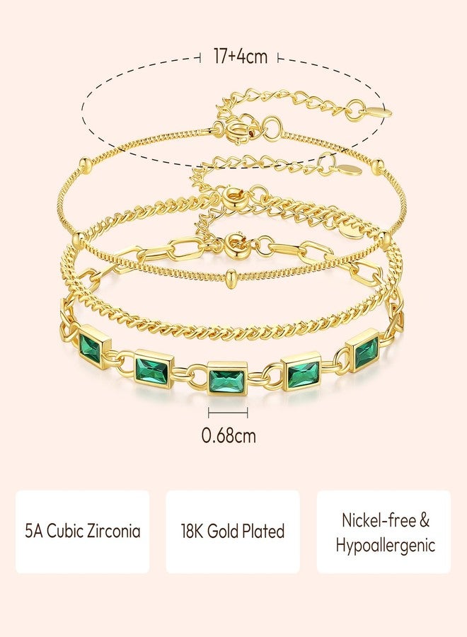 GexTyde Gold Birthstone Bracelet for Women, 18K Gold Plated Layered Jewelry Bracelet Set, Women Dainty Stackable Bracelets Link Paperclip Chain Valentines Day Gift for Women - Image 4